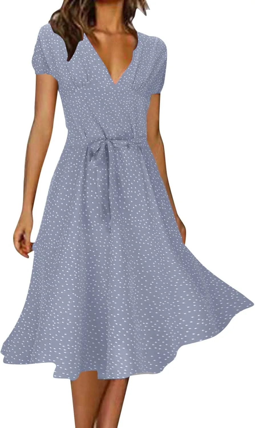 Plus Size Dresses for Wedding Guest Women's Wrap V Neck Short Sleeve Tie Waist Midi Dress Casual Flowy Sundress