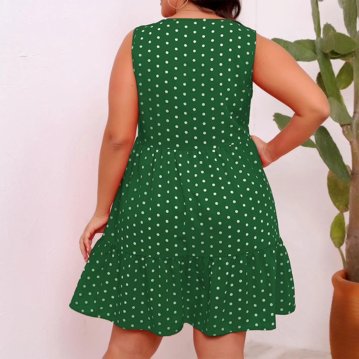 Plus Size Dresses for Women 2025 Polka Dot Casual Ruffle Smocked Dress Soft Round Neck Beach Vacation 1950'S Dresses