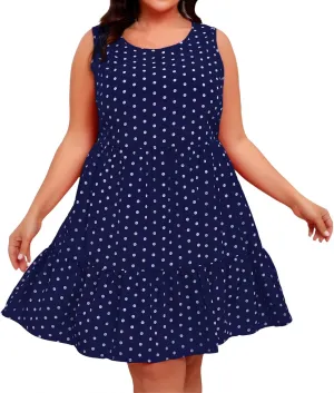 Plus Size Dresses for Women 2025 Polka Dot Casual Ruffle Smocked Dress Soft Round Neck Beach Vacation 1950'S Dresses
