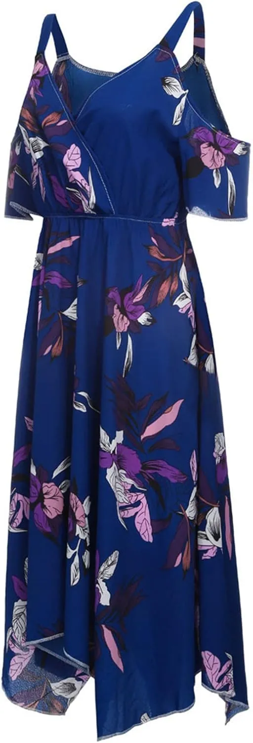Plus Size Maxi Dress for Women Summer Casual Short Sleeve Floral Midi Dresses Sexy V Neck Vacation Beach Sundress
