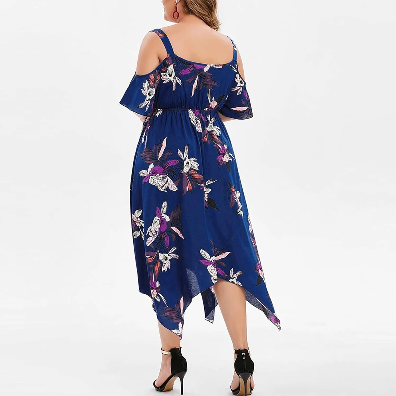 Plus Size Maxi Dress for Women Summer Casual Short Sleeve Floral Midi Dresses Sexy V Neck Vacation Beach Sundress