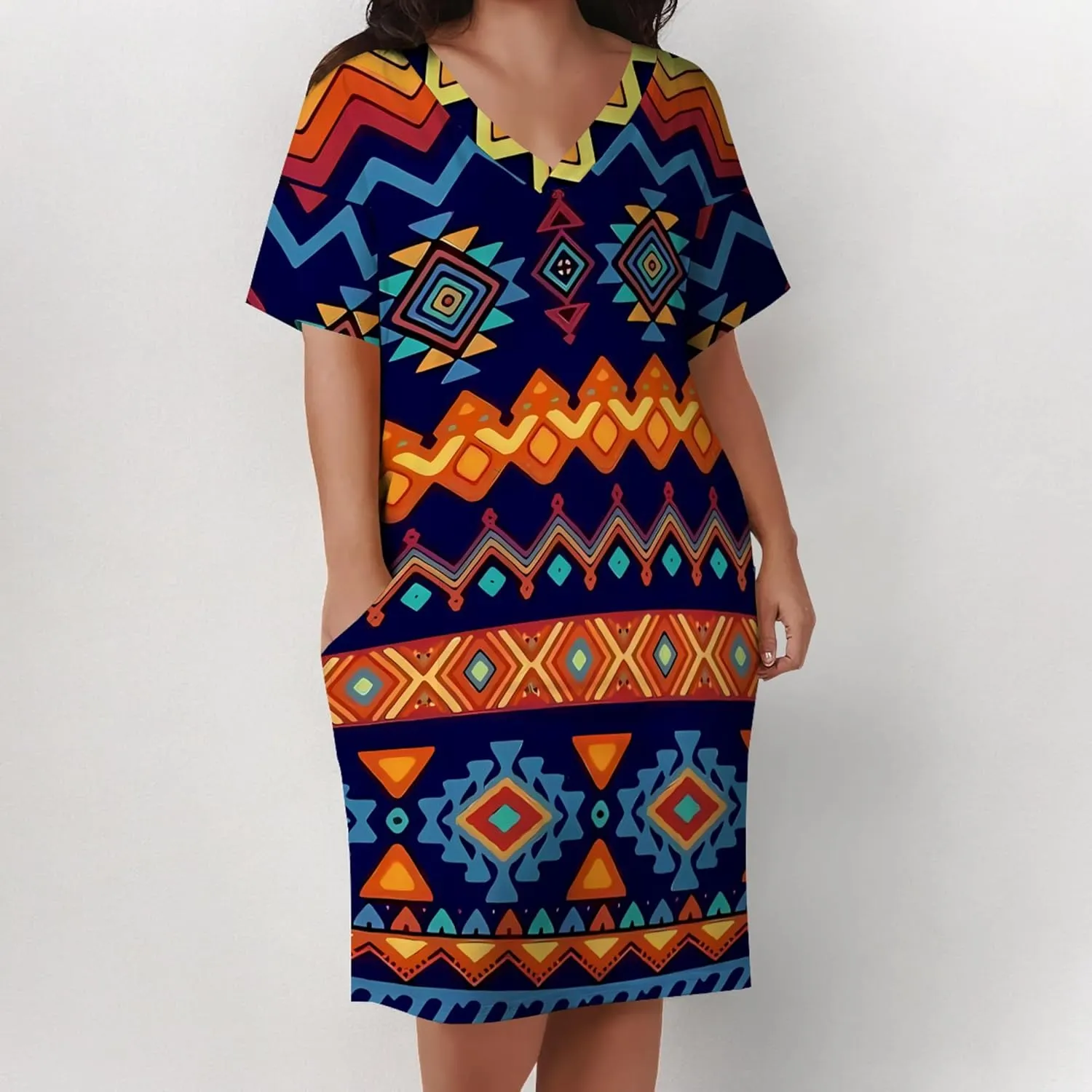 Plus Size Midi Dress for Women Casual Short Sleeve V Neck Loose Summer Tshirt Dresses with Pockets Vacation Outfits