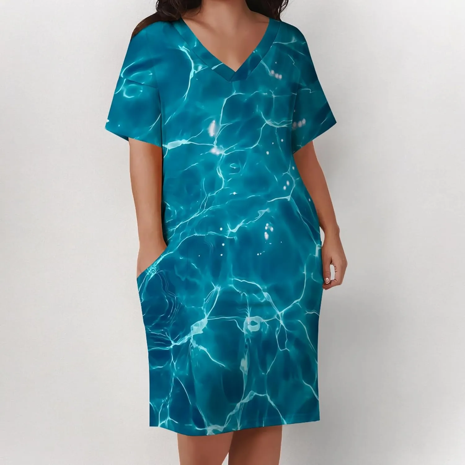 Plus Size Midi Dress for Women Casual Short Sleeve V Neck Loose Summer Tshirt Dresses with Pockets Vacation Outfits