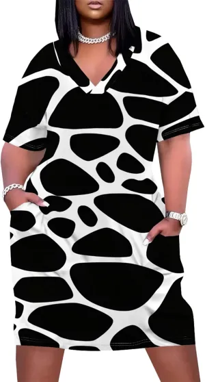 Plus Size Midi Dress for Women Casual Short Sleeve V Neck Loose Summer Tshirt Dresses with Pockets Vacation Outfits