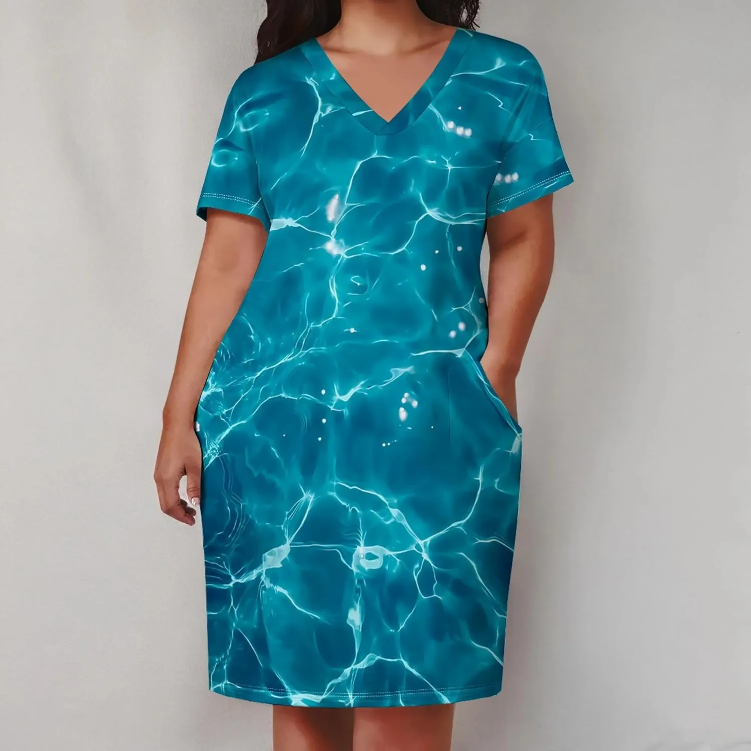 Plus Size Midi Dress for Women Casual Short Sleeve V Neck Loose Summer Tshirt Dresses with Pockets Vacation Outfits