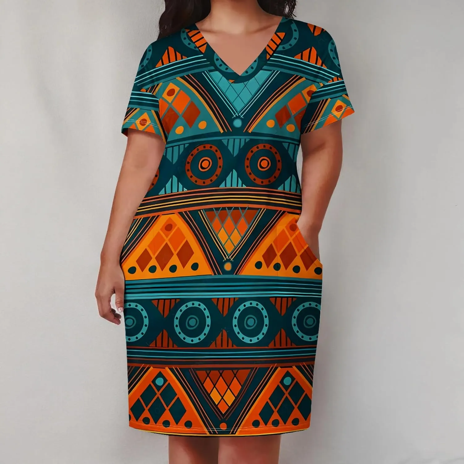 Plus Size Midi Dress for Women Casual Short Sleeve V Neck Loose Summer Tshirt Dresses with Pockets Vacation Outfits