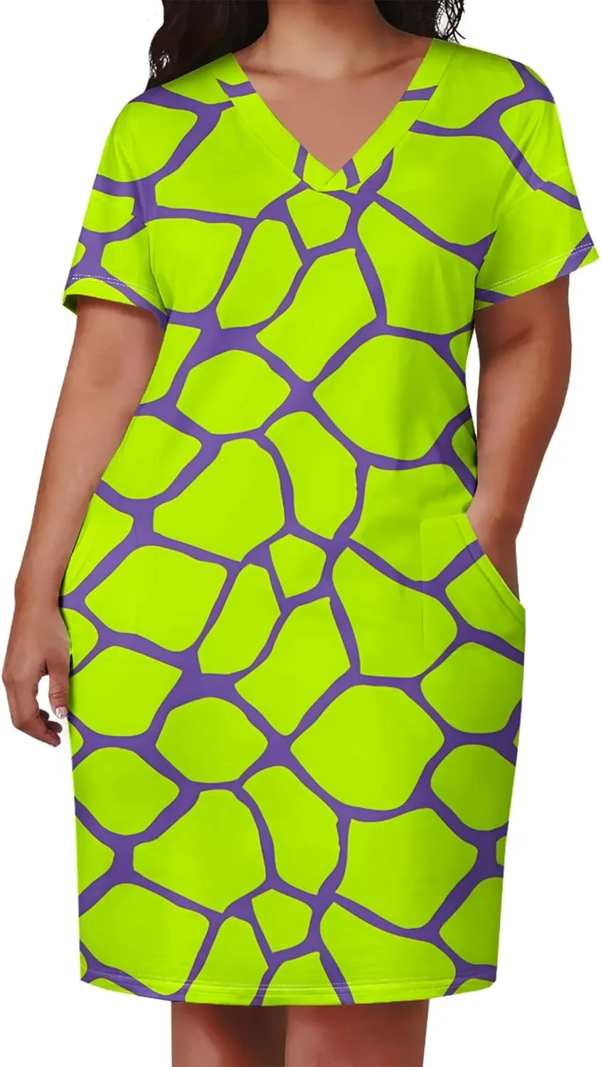 Plus Size Midi Dress for Women Casual Short Sleeve V Neck Loose Summer Tshirt Dresses with Pockets Vacation Outfits