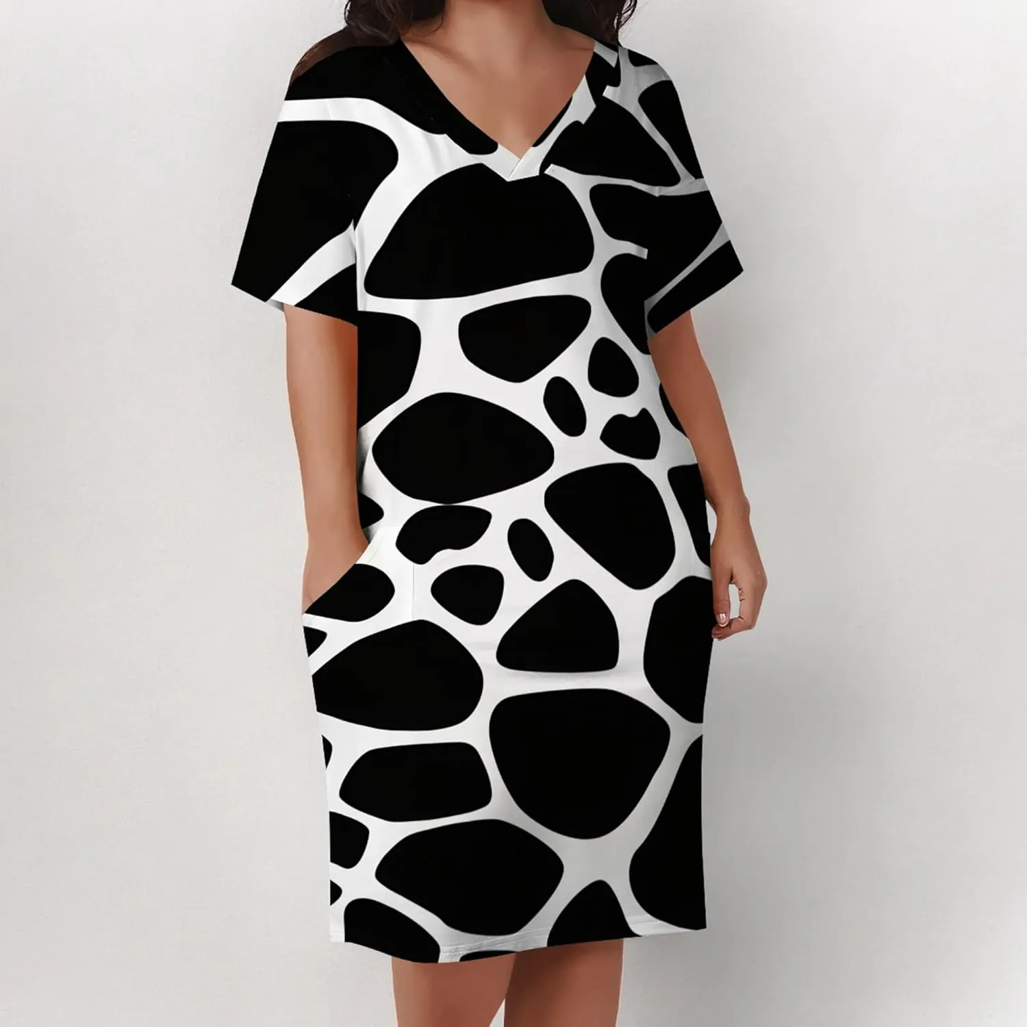 Plus Size Midi Dress for Women Casual Short Sleeve V Neck Loose Summer Tshirt Dresses with Pockets Vacation Outfits