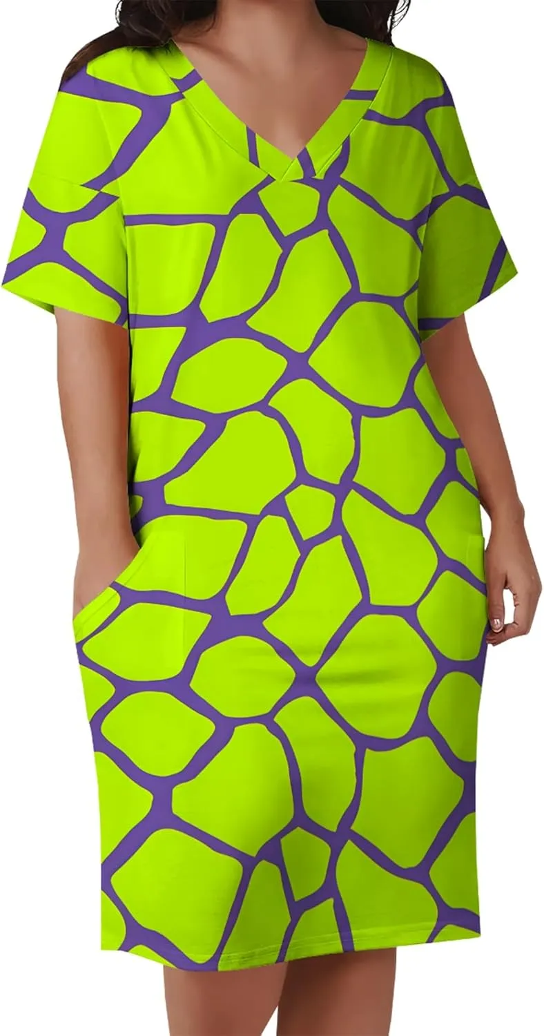 Plus Size Midi Dress for Women Casual Short Sleeve V Neck Loose Summer Tshirt Dresses with Pockets Vacation Outfits