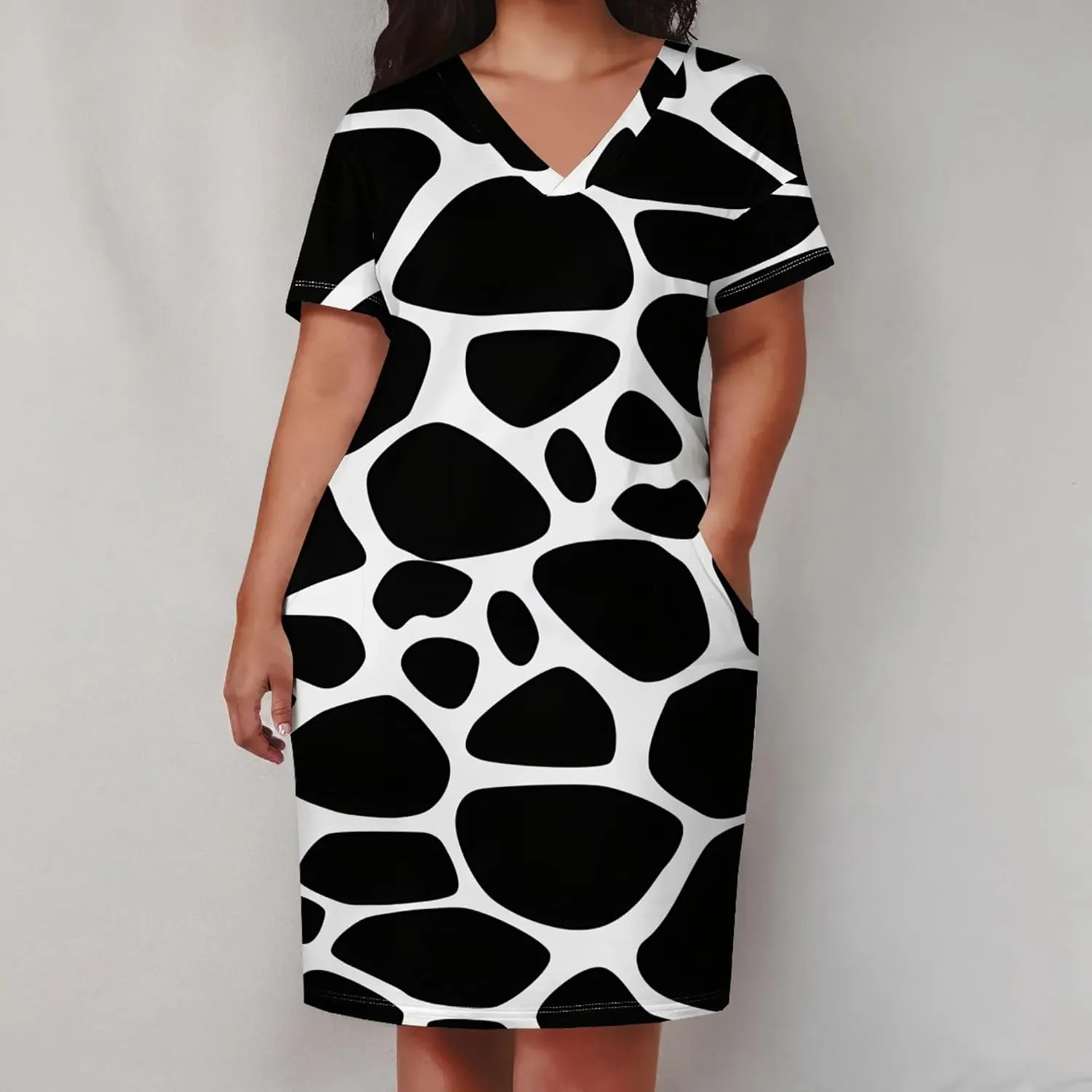 Plus Size Midi Dress for Women Casual Short Sleeve V Neck Loose Summer Tshirt Dresses with Pockets Vacation Outfits