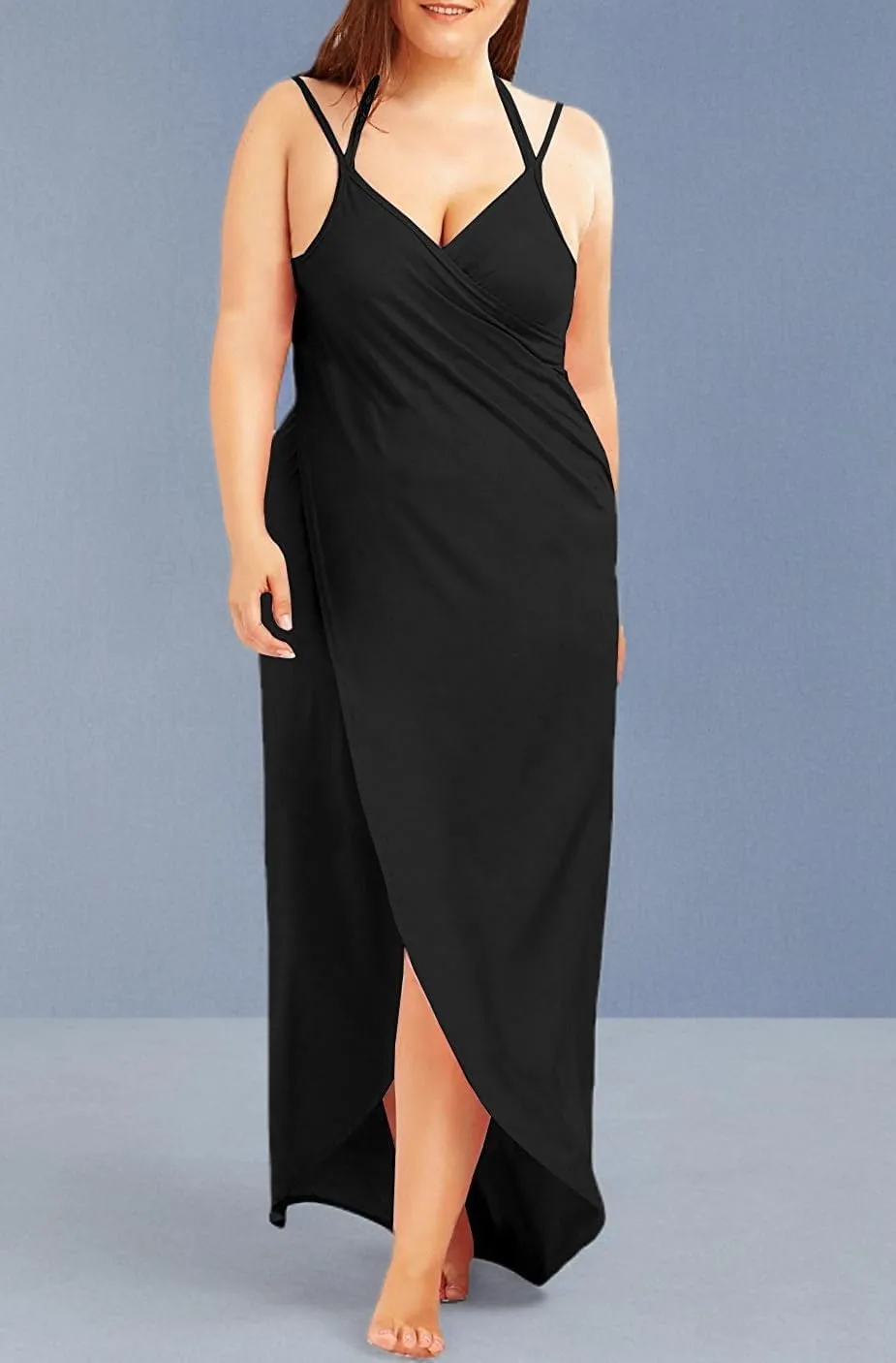 Plus Size Spaghetti Strap Cover Up Beach Backless Wrap Long Dress