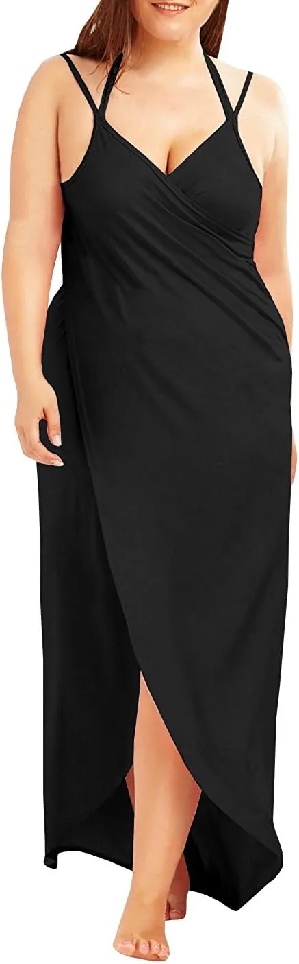 Plus Size Spaghetti Strap Cover Up Beach Backless Wrap Long Dress