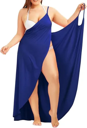 Plus Size Spaghetti Strap Cover Up Beach Backless Wrap Long Dress