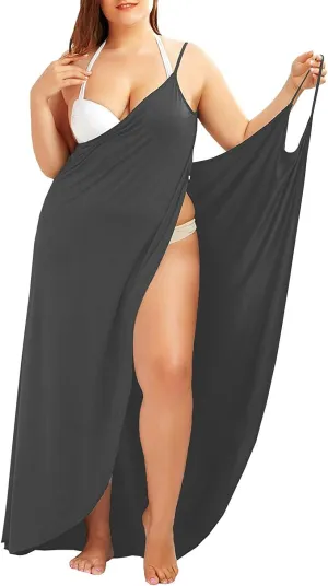 Plus Size Spaghetti Strap Cover Up Beach Backless Wrap Long Dress