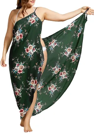 Plus Size Spaghetti Strap Cover Up Beach Backless Wrap Long Dress