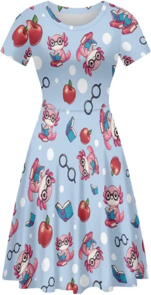 POLERO Women's Animal Dress Short Sleeve Cute Midi Dresses Casual Beach Vacation Sundress