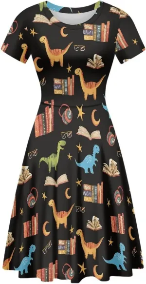 POLERO Women's Animal Dress Short Sleeve Cute Midi Dresses Casual Beach Vacation Sundress
