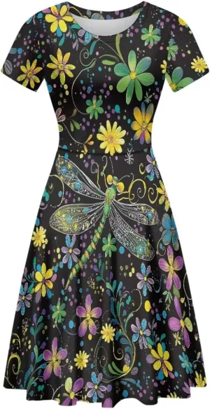 POLERO Women's Animal Dress Short Sleeve Cute Midi Dresses Casual Beach Vacation Sundress