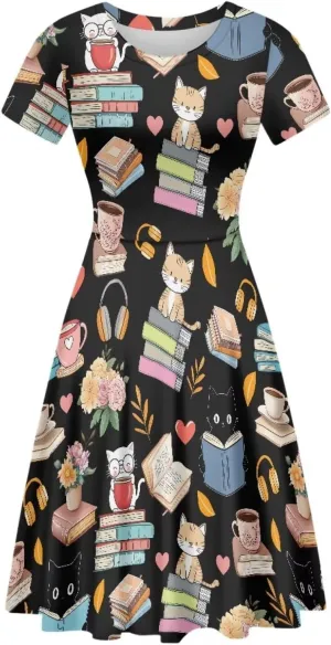 POLERO Women's Animal Dress Short Sleeve Cute Midi Dresses Casual Beach Vacation Sundress