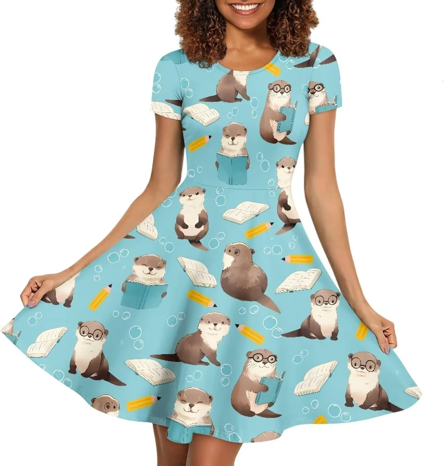 POLERO Women's Animal Dress Short Sleeve Cute Midi Dresses Casual Beach Vacation Sundress
