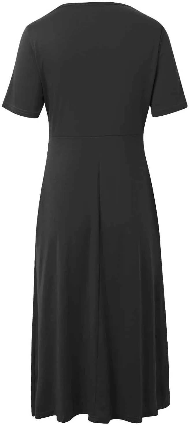 PTOLOCIF Women Fashion Solid Short Sleeve Casual Loose Long Dress with Pockets Womens Plus Size Casual Dresses for Summer