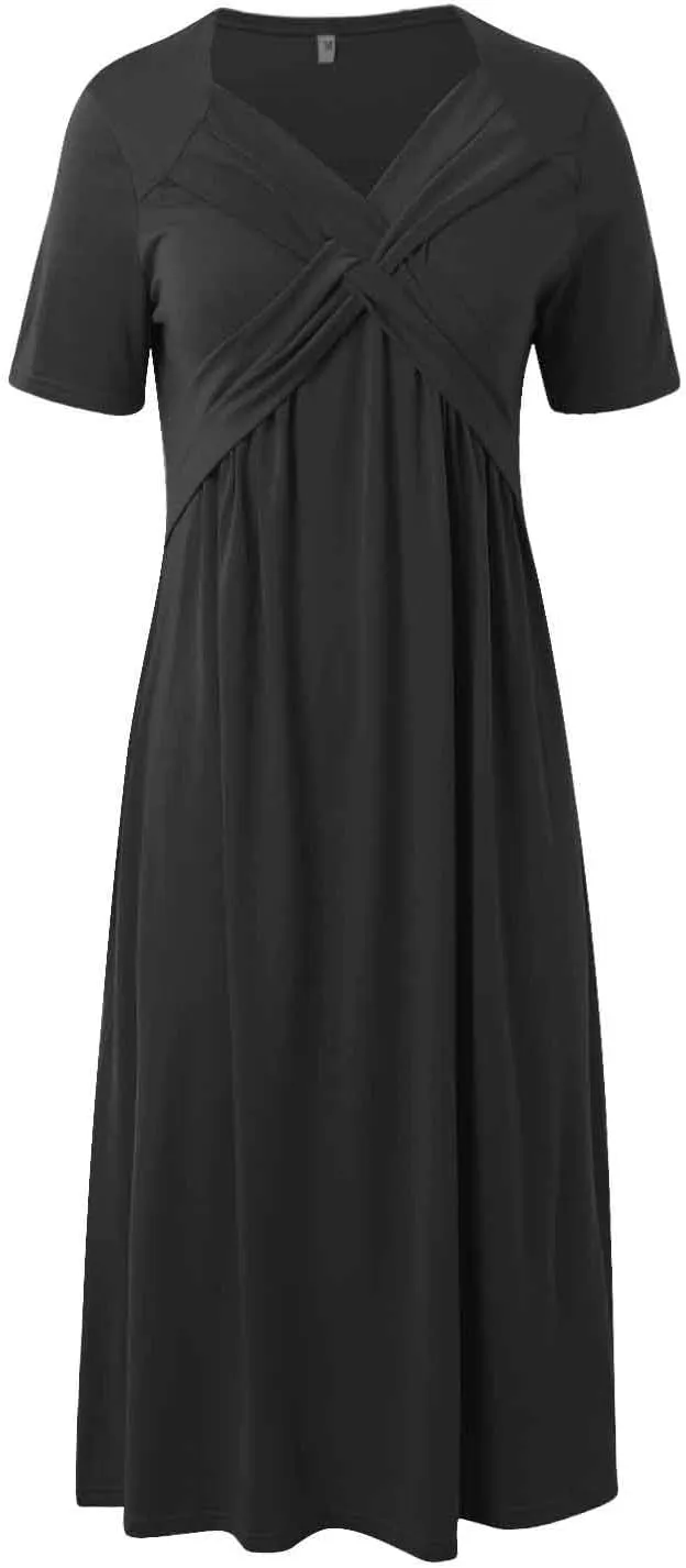PTOLOCIF Women Fashion Solid Short Sleeve Casual Loose Long Dress with Pockets Womens Plus Size Casual Dresses for Summer