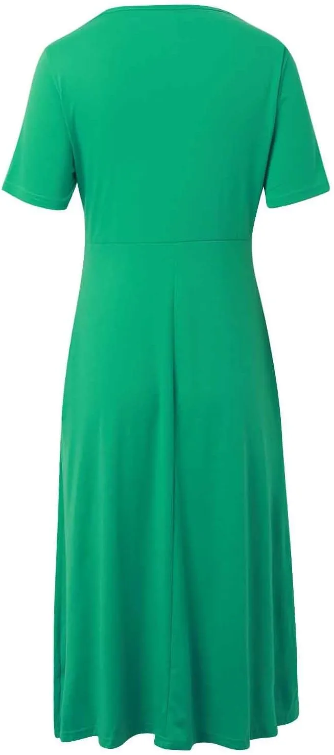 PTOLOCIF Women Fashion Solid Short Sleeve Casual Loose Long Dress with Pockets Womens Plus Size Casual Dresses for Summer