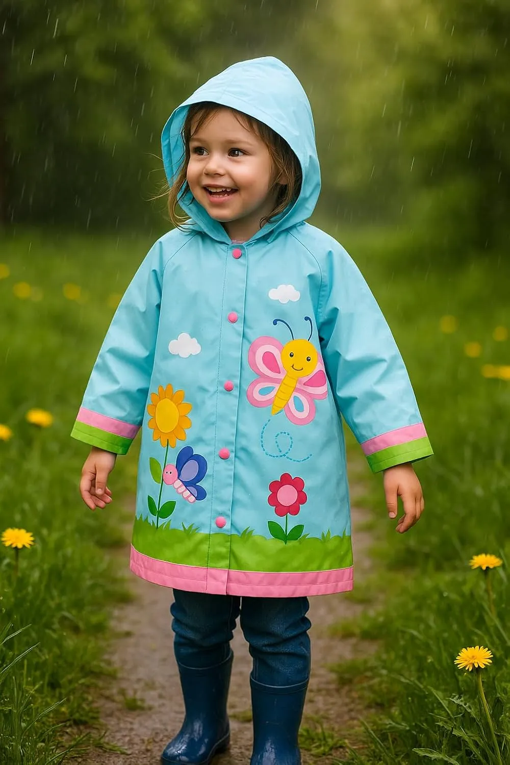 Puddle Play Kids Waterproof Hooded Rain Slicker  Lightweight Outwear Jacket in Fun Designs, Sizes 2-9 Years