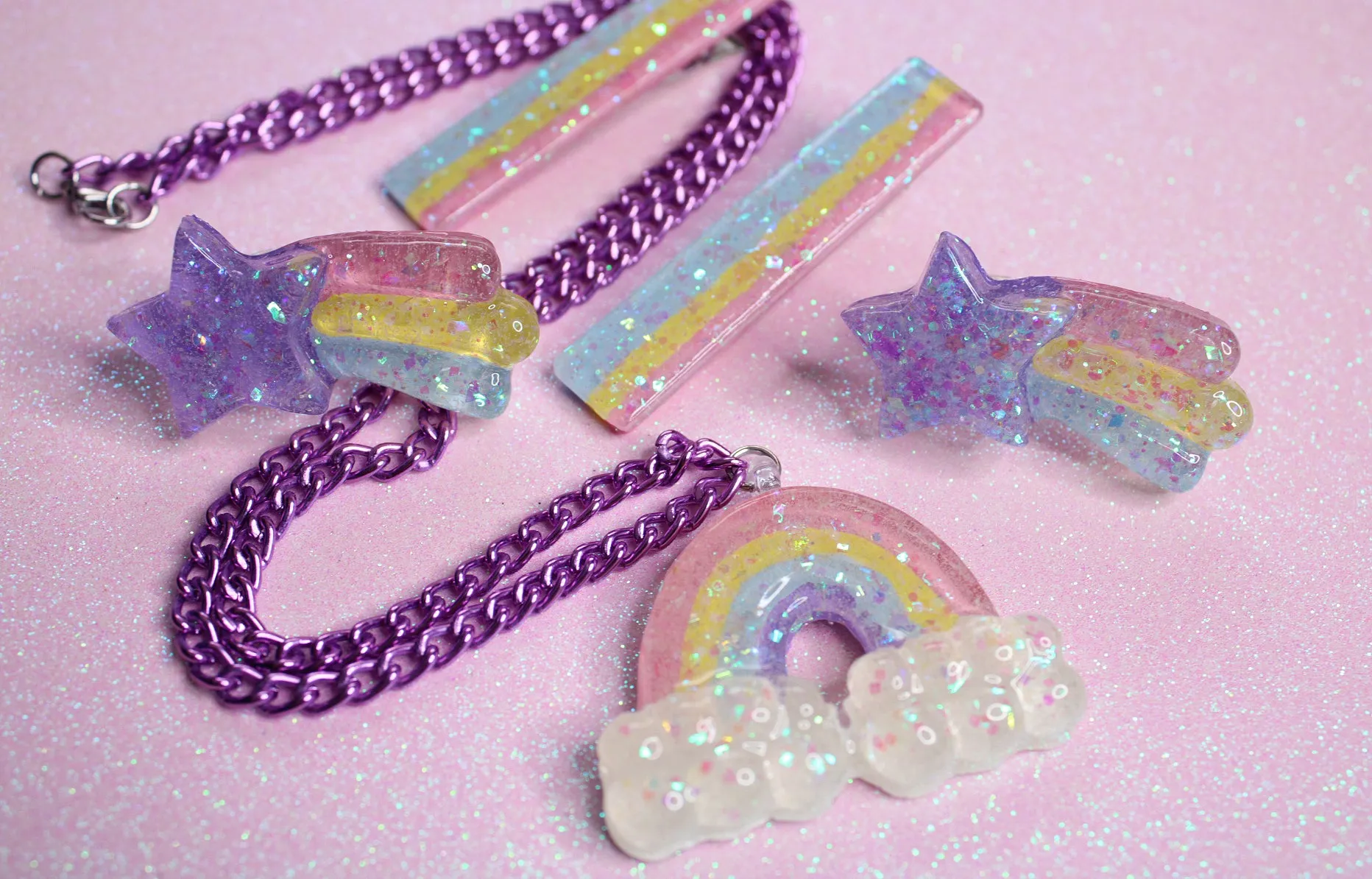 Rainbow Glitter Sparkle Hair Clips (Set of 2)