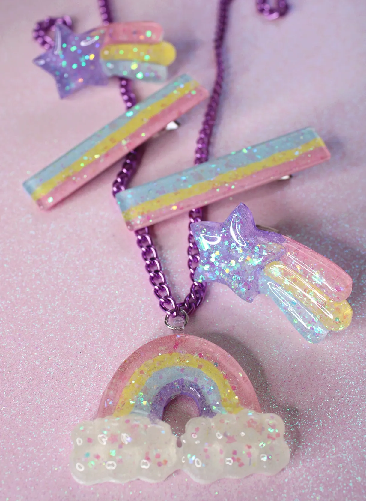 Rainbow Glitter Sparkle Hair Clips (Set of 2)