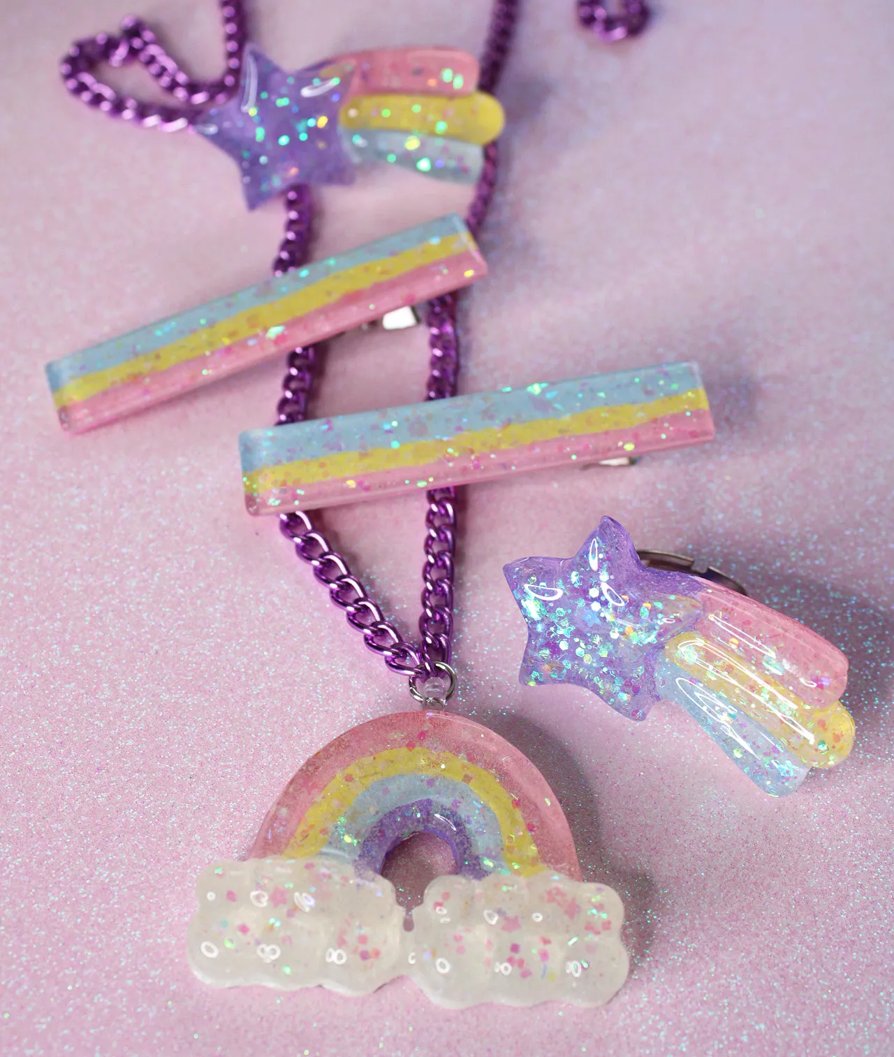 Rainbow Glitter Sparkle Hair Clips (Set of 2)
