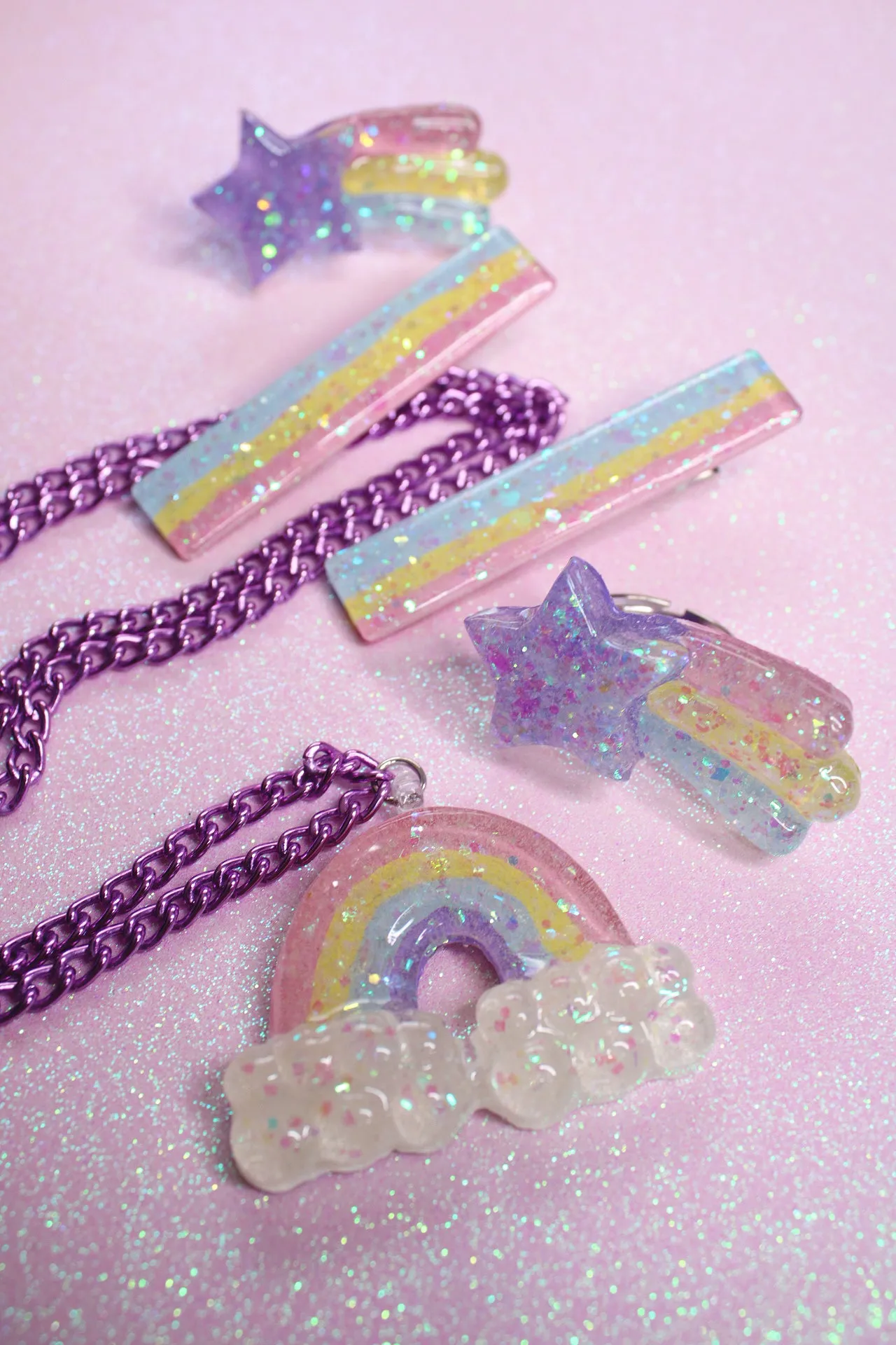Rainbow Glitter Sparkle Hair Clips (Set of 2)