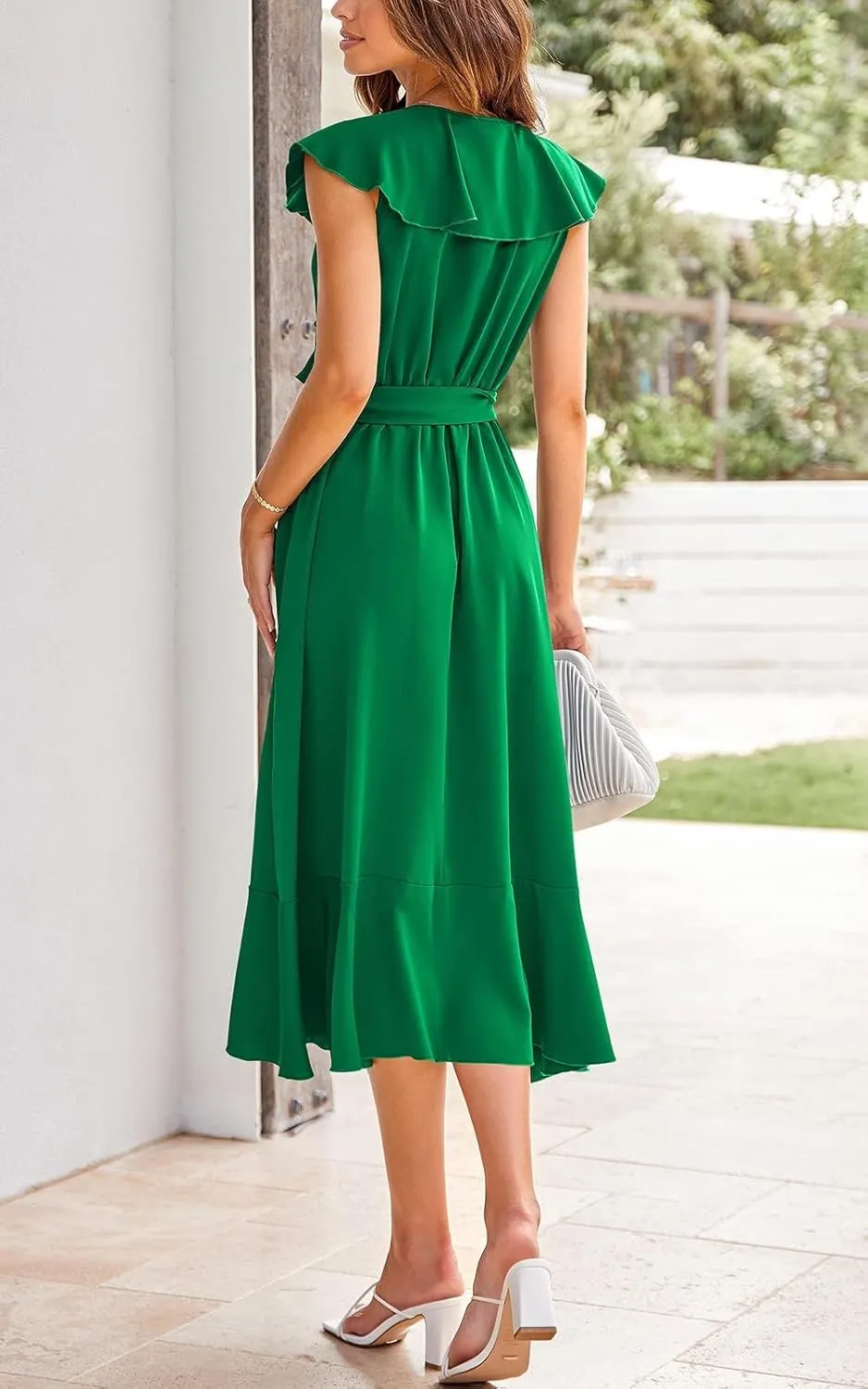 RETTYGARDEN Women's 2025 Summer Cross Midi Dress Casual Boho Deep V Neck Short Sleeve Ruffle Hem Split Beach Long Dresses