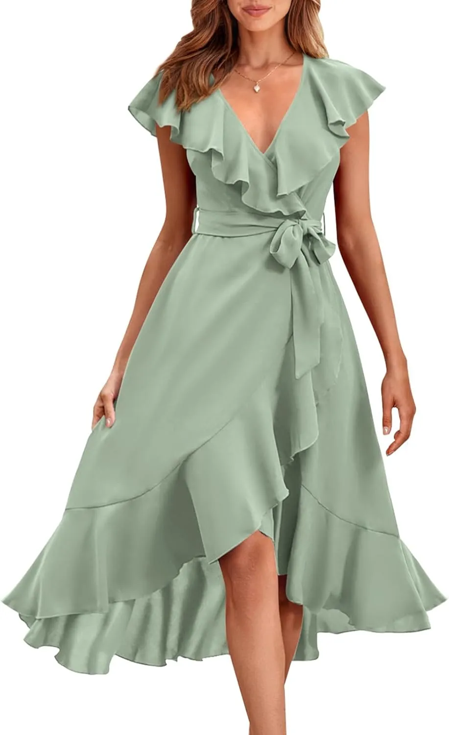 RETTYGARDEN Women's 2025 Summer Cross Midi Dress Casual Boho Deep V Neck Short Sleeve Ruffle Hem Split Beach Long Dresses