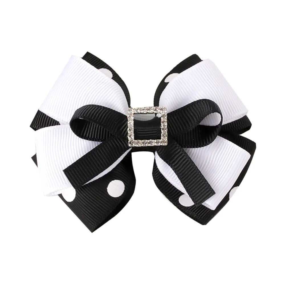 Rhinestone Polka Hair Bow Clips