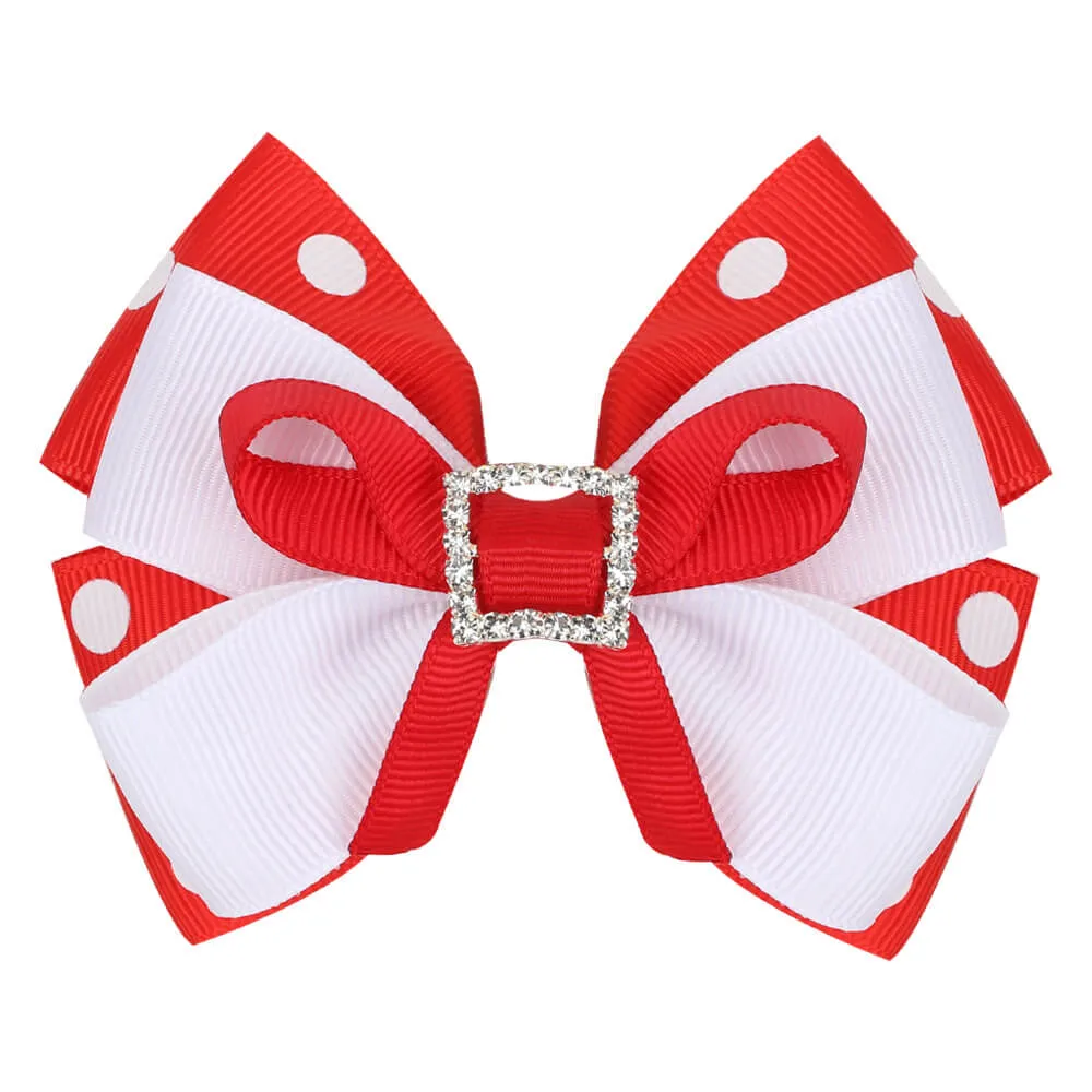 Rhinestone Polka Hair Bow Clips