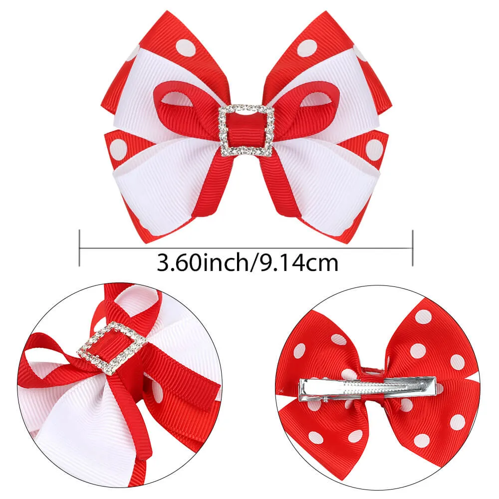 Rhinestone Polka Hair Bow Clips