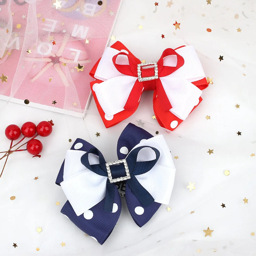 Rhinestone Polka Hair Bow Clips