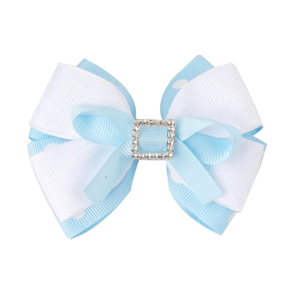 Rhinestone Polka Hair Bow Clips