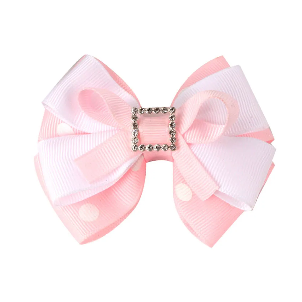 Rhinestone Polka Hair Bow Clips