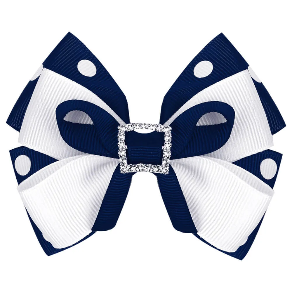 Rhinestone Polka Hair Bow Clips