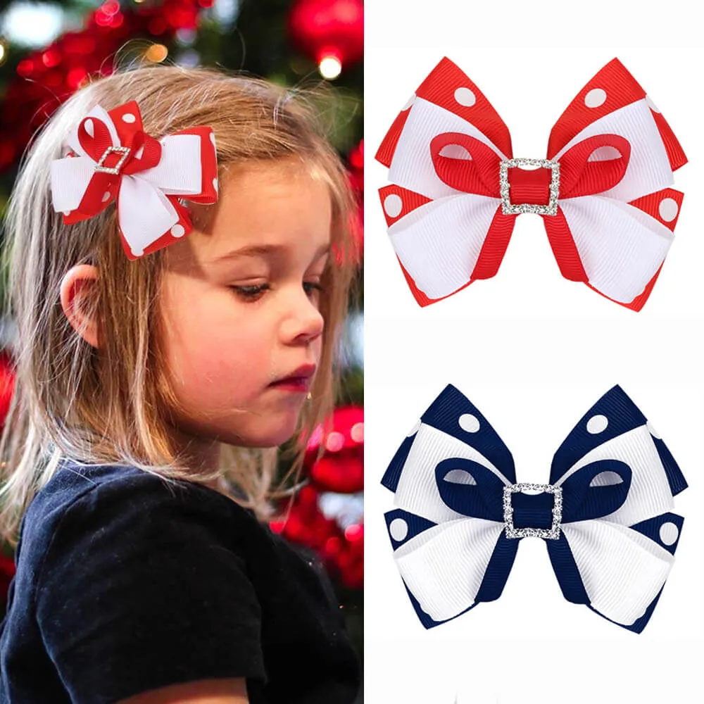 Rhinestone Polka Hair Bow Clips