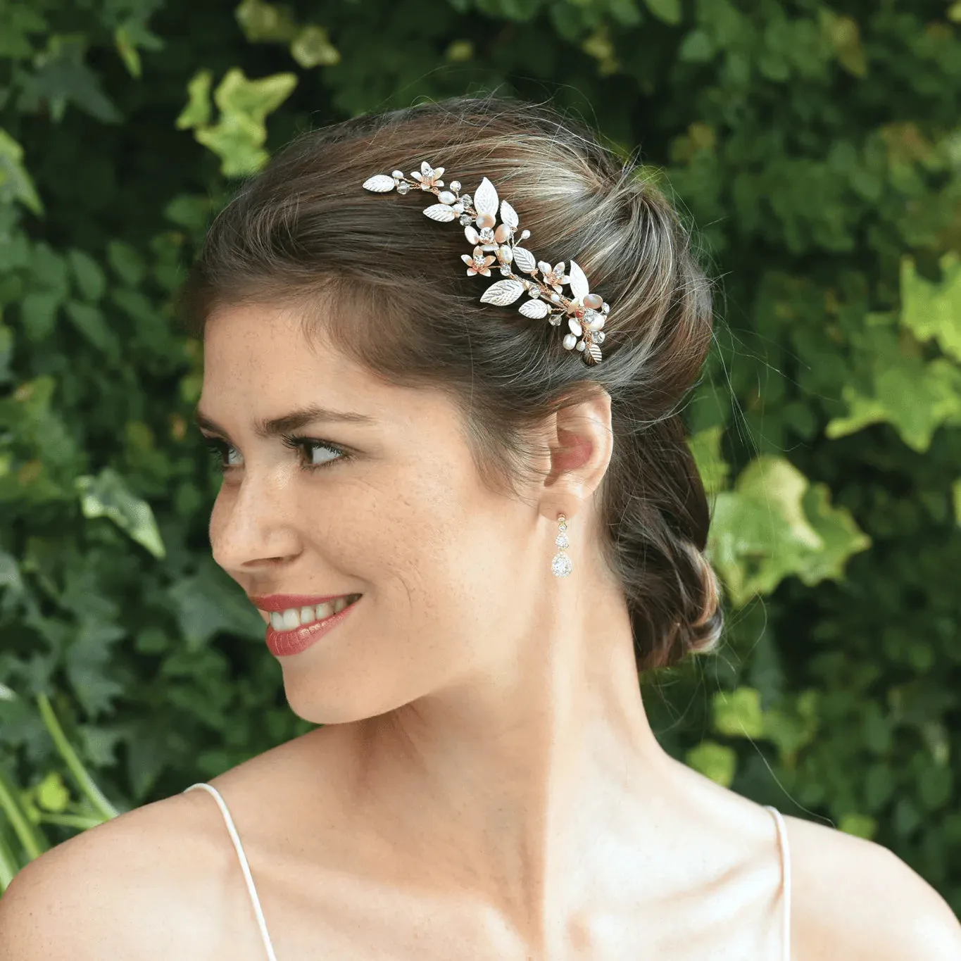 Rose Gold Bridal Hair Clip with Crystals & Freshwater Pearls, Rose Poppy