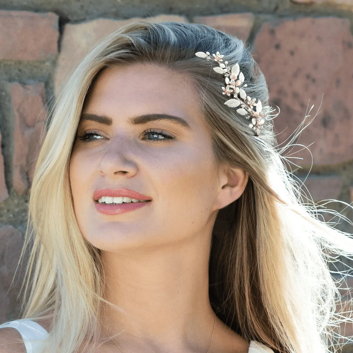Rose Gold Bridal Hair Clip with Crystals & Freshwater Pearls, Rose Poppy