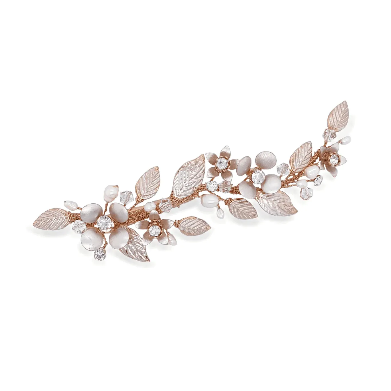 Rose Gold Bridal Hair Clip with Crystals & Freshwater Pearls, Rose Poppy