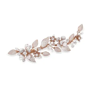 Rose Gold Bridal Hair Clip with Crystals & Freshwater Pearls, Rose Poppy