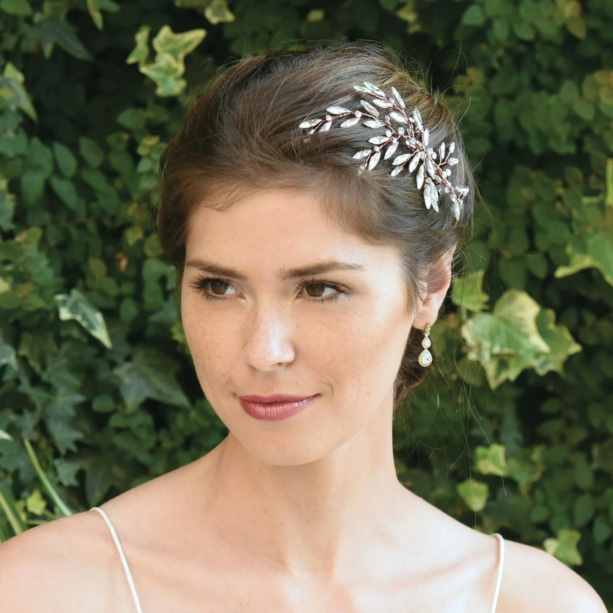 Rose Gold Bridal Hair Clip with Crystals, Dune Rose