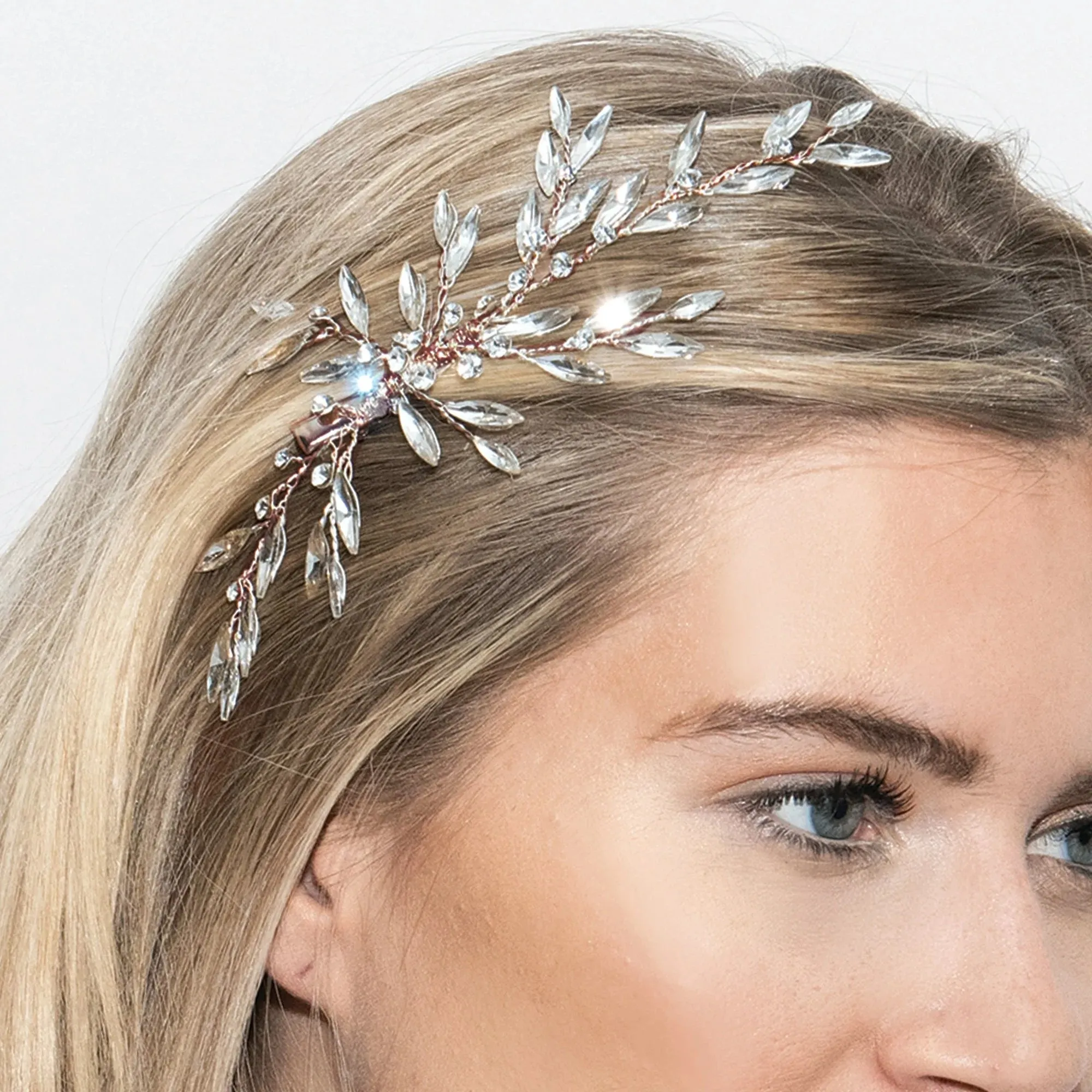Rose Gold Bridal Hair Clip with Crystals, Dune Rose