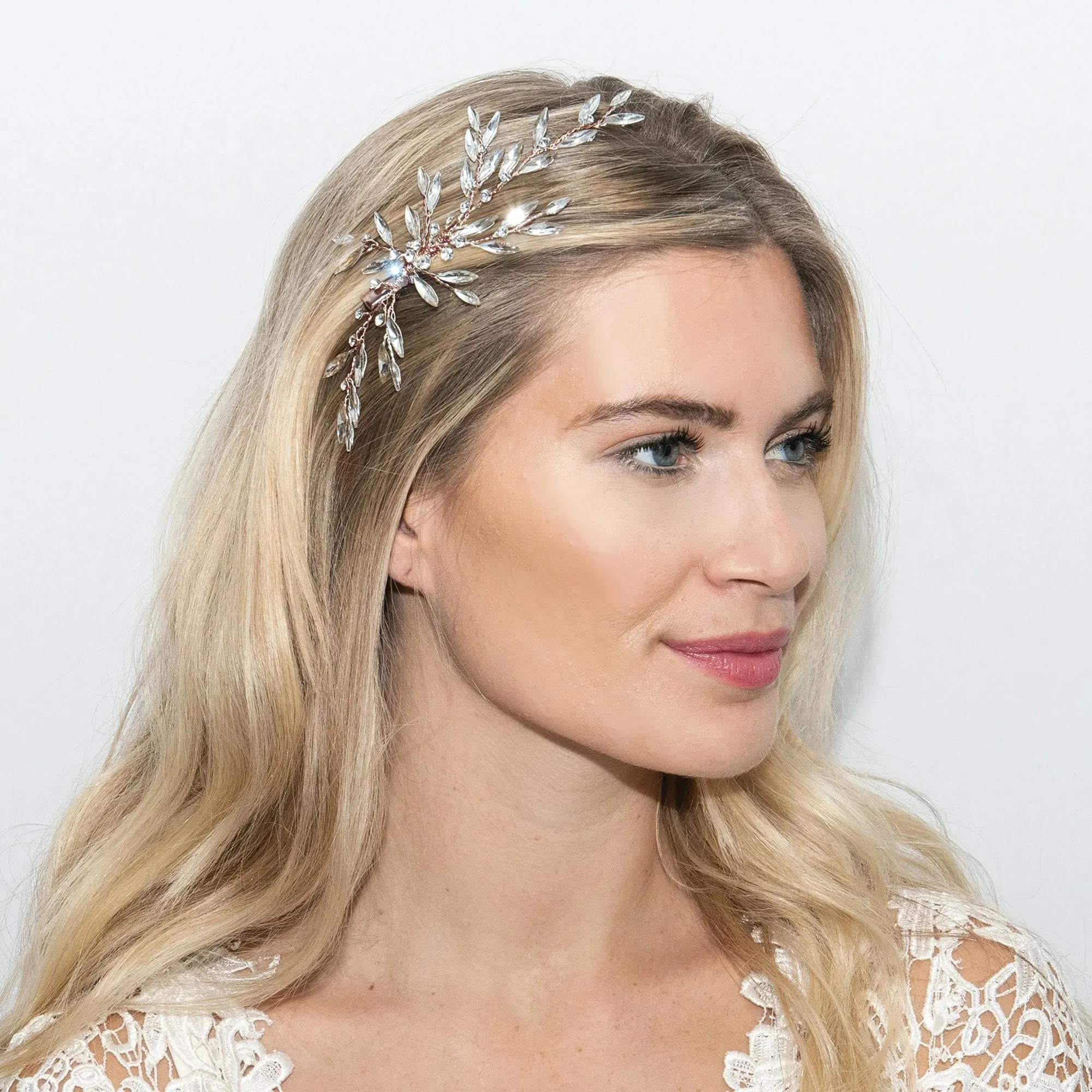 Rose Gold Bridal Hair Clip with Crystals, Dune Rose