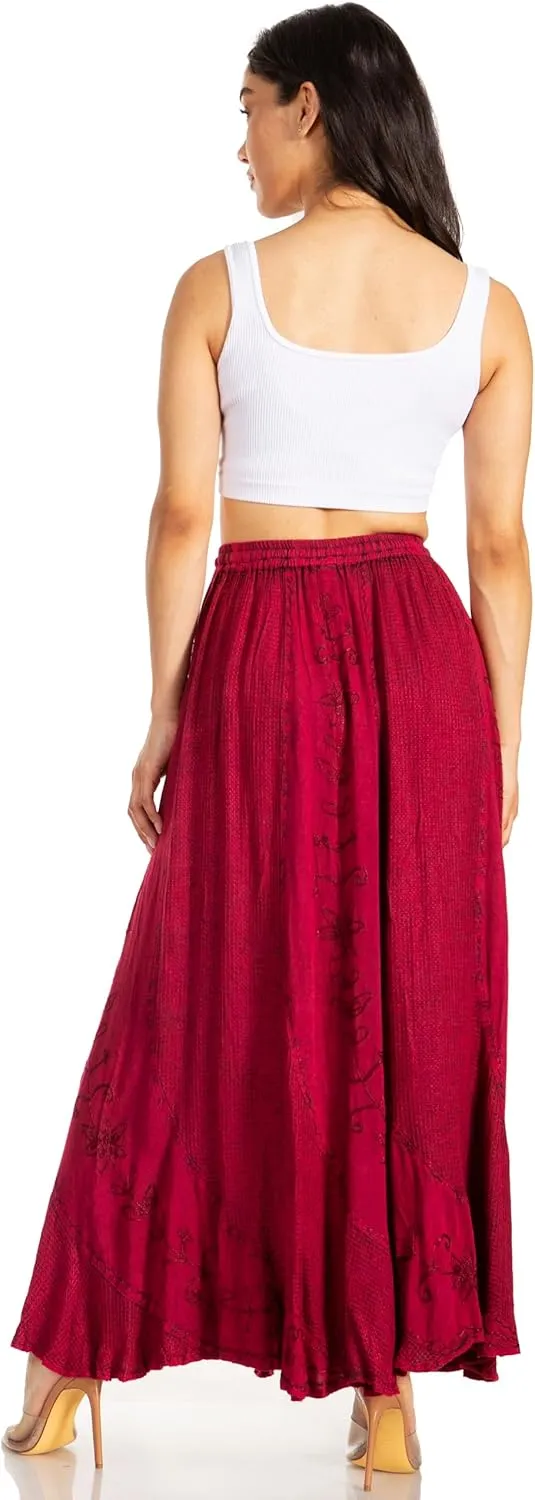 Sakkas Ahaana Women Renaissance Boho Rayon Maxi Embroidered Paneled Summer Skirt